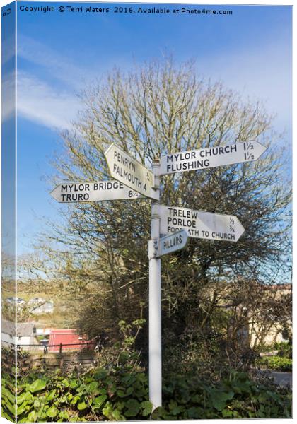 Mylor Signpost Canvas Print by Terri Waters