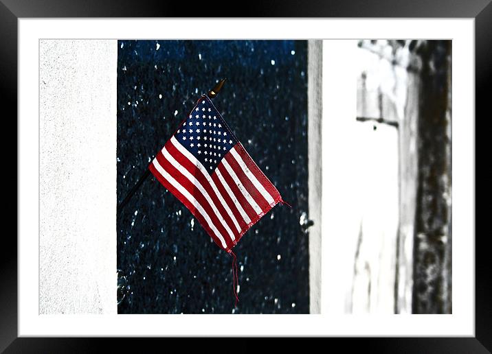 Small flag in a Cemetary Framed Mounted Print by Tania Bloomfield