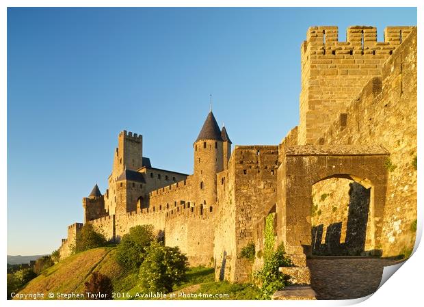 Carcassonne city walls Print by Stephen Taylor