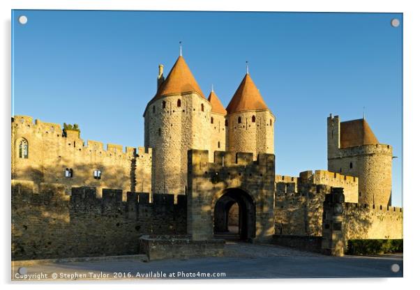 Narbonne Gate Carcassonne Acrylic by Stephen Taylor