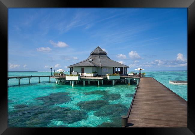 Overwater Restaurant at Maldivian Resort Framed Print by Jenny Rainbow