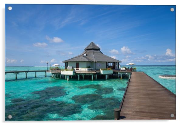 Overwater Restaurant at Maldivian Resort Acrylic by Jenny Rainbow