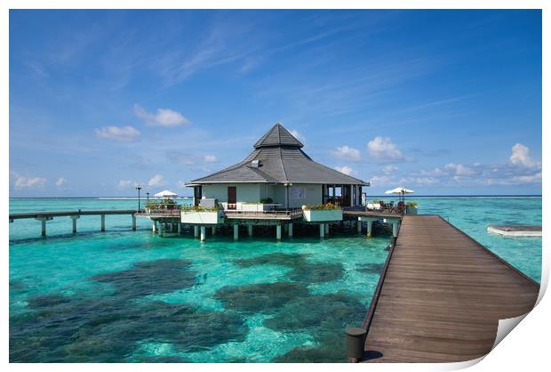Overwater Restaurant at Maldivian Resort Print by Jenny Rainbow