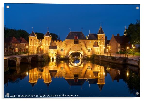 The Koppelpoort reflected at night Acrylic by Stephen Taylor