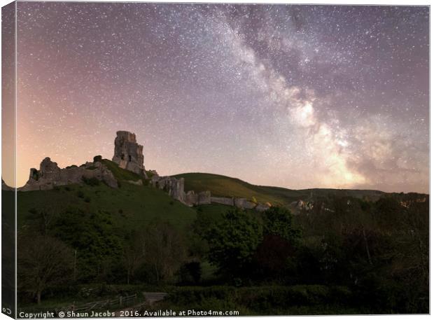Corfe castle milky way  Canvas Print by Shaun Jacobs