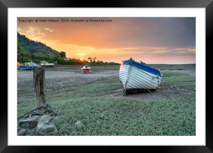 An Old Boat at Sunset on Porlock Weir Framed Mounted Print by Helen Hotson