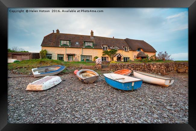 Cottages at Porlock Weir on the Somerset Coast Framed Print by Helen Hotson