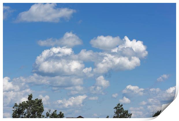 Blue sky with white clouds Print by Adrian Bud