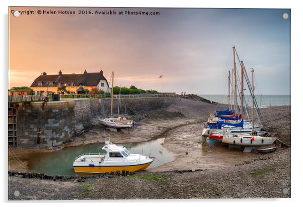 Sunset at Porlock Weir Acrylic by Helen Hotson