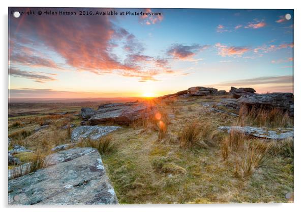 Stunning sunset over slabs of granite rocks at the Acrylic by Helen Hotson