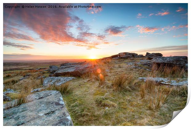Stunning sunset over slabs of granite rocks at the Print by Helen Hotson
