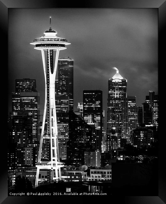 Seattle Space Needle Framed Print by Paul Appleby