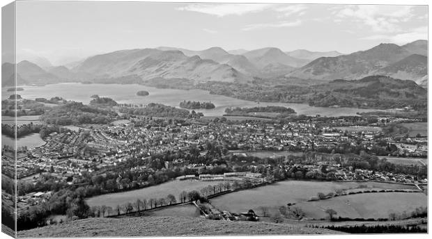        KESWICK FROM LATRIGG BLACK AND WHITE        Canvas Print by Anthony Kellaway