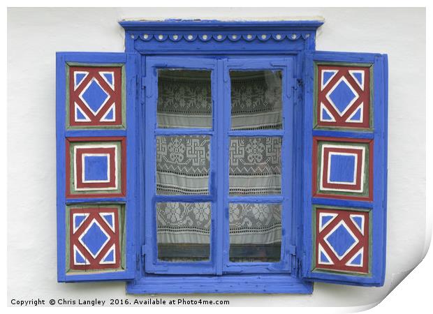 A Romanian Farmhouse Window with shutters Print by Chris Langley