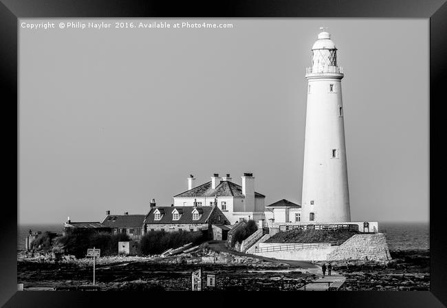  St Marys Island and Lighthouse in Mono Framed Print by Naylor's Photography