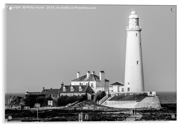  St Marys Island and Lighthouse in Mono Acrylic by Naylor's Photography