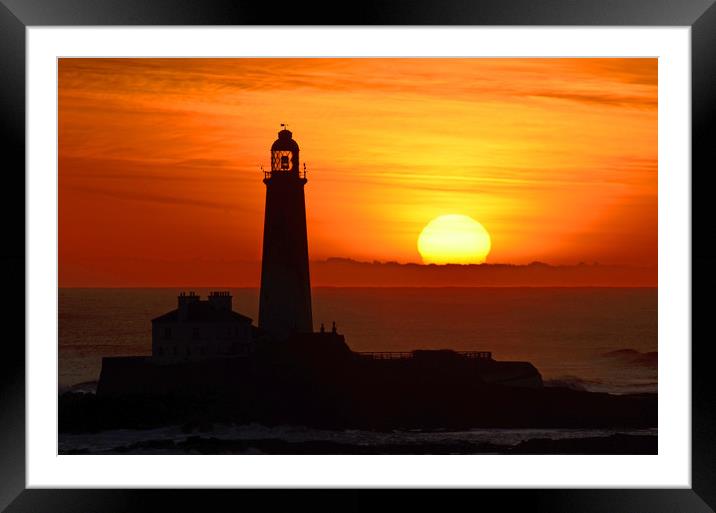       St Mary's Lighthouse, winter sunrise.        Framed Mounted Print by Michael Oakes
