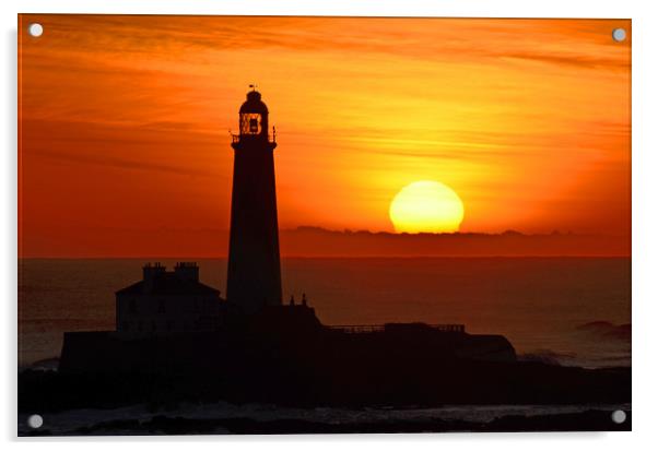       St Mary's Lighthouse, winter sunrise.        Acrylic by Michael Oakes