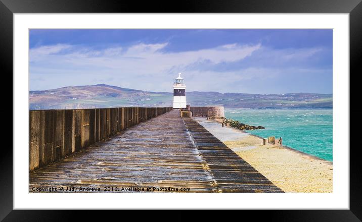 Holyhead Breakwater Lighthouse Framed Mounted Print by Judy Andrews