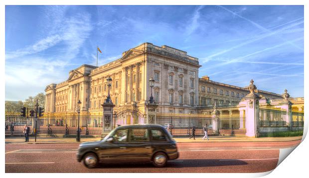 London Taxi And Buckingham Palace  Print by David Pyatt