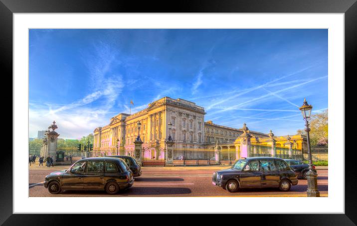 Buckingham Palace And London Taxis Framed Mounted Print by David Pyatt