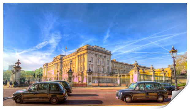 Buckingham Palace And London Taxis Print by David Pyatt