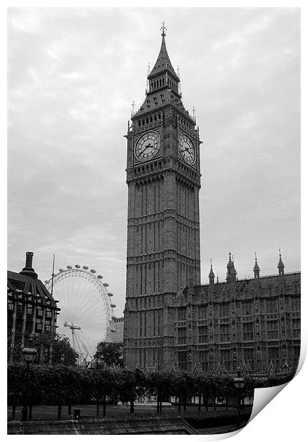 Big Ben and the Eye in Black and White Print by Chris Day