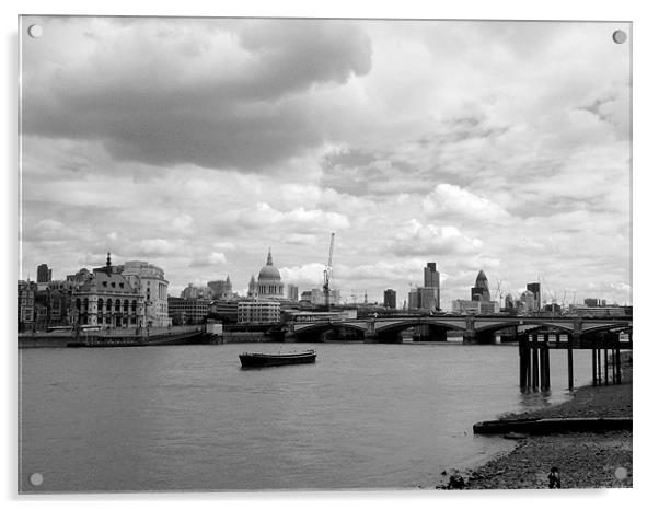 London Skyline in Black and White Acrylic by Chris Day