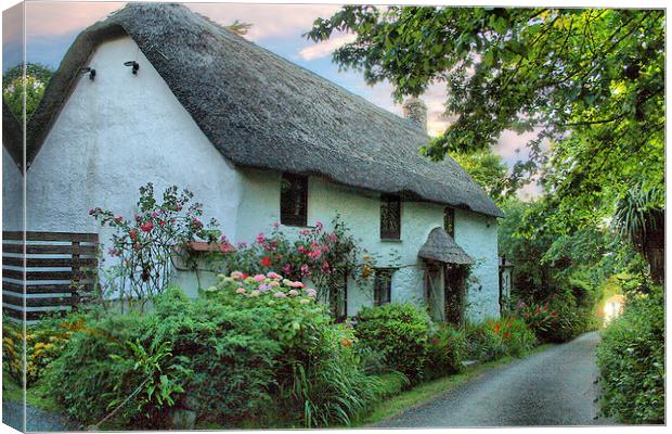 Pretty Thatched Cottage Canvas Print by Irene Burdell