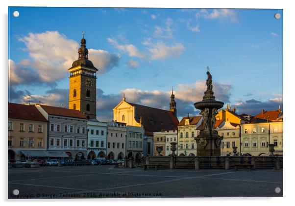 Ceske Budejovice, central square. Czech republic.  Acrylic by Sergey Fedoskin