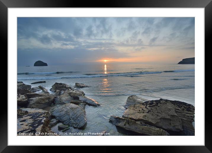 Cornwall: Sunset at Trebarwith Strand Framed Mounted Print by Rob Parsons