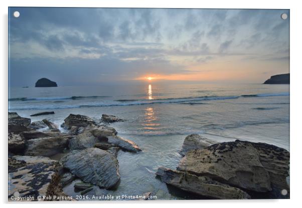Cornwall: Sunset at Trebarwith Strand Acrylic by Rob Parsons