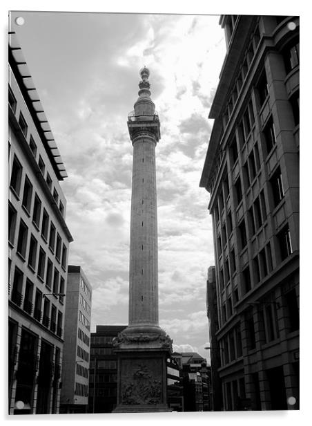 The Monument in London in Black and White Acrylic by Chris Day