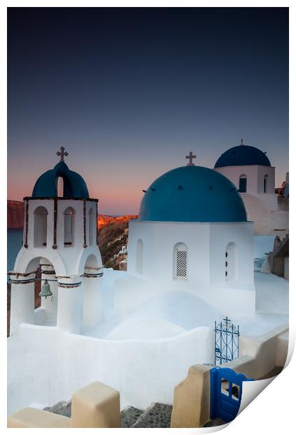 Oia Blue domed Church Print by Paul Andrews