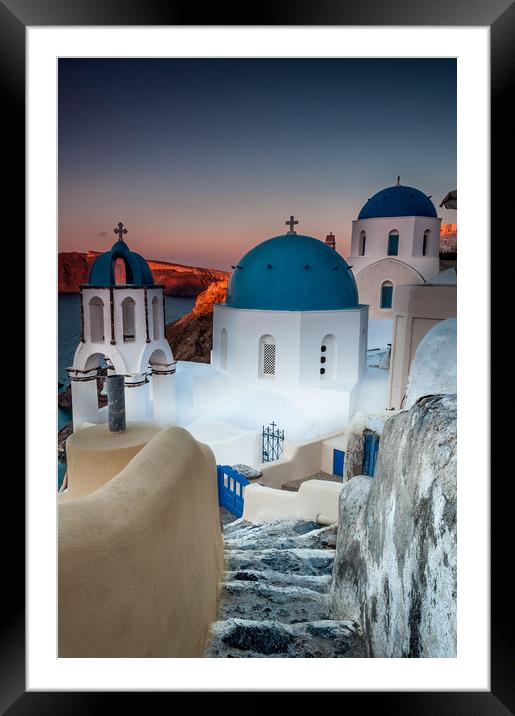Oia Blue domed Church 2 Framed Mounted Print by Paul Andrews