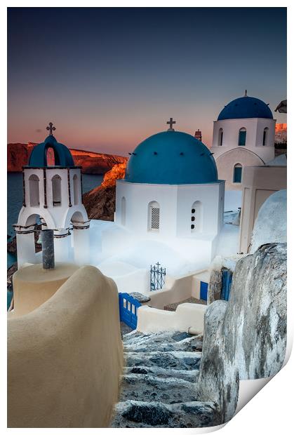 Oia Blue domed Church 2 Print by Paul Andrews