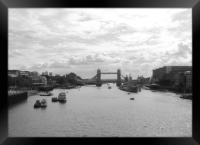 Tower Bridge and HMS Belfast in Black and White Framed Print by Chris Day