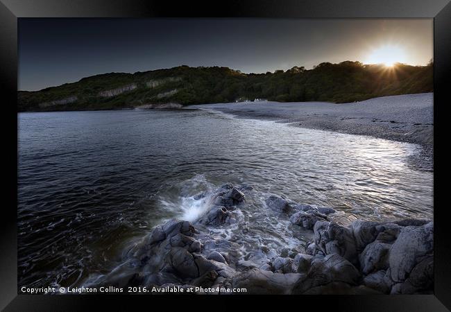Sunset at Pwll Du Bay Framed Print by Leighton Collins