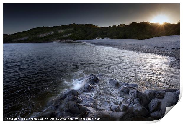 Sunset at Pwll Du Bay Print by Leighton Collins