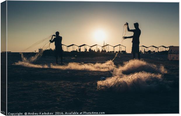 Fishermen at Sunset Canvas Print by Andrey Karbukov