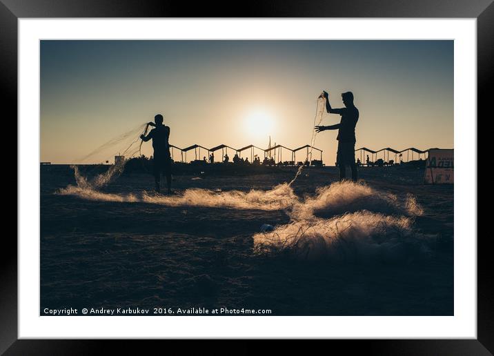 Fishermen at Sunset Framed Mounted Print by Andrey Karbukov