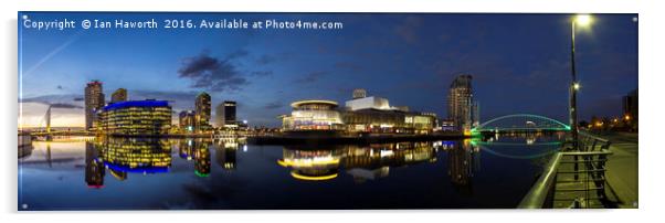 Salford Quays, Lowry, etc, Panorama Acrylic by Ian Haworth