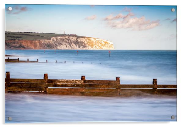 Yaverland Beach Groyne LE Acrylic by Wight Landscapes