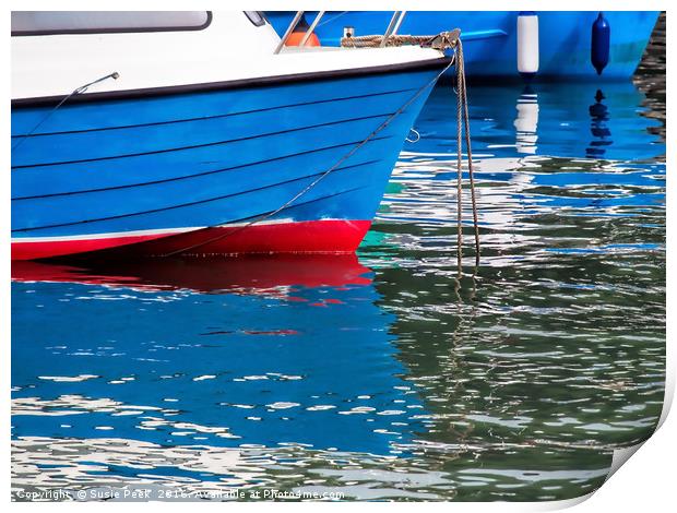Blue Boats At The Harbour Print by Susie Peek