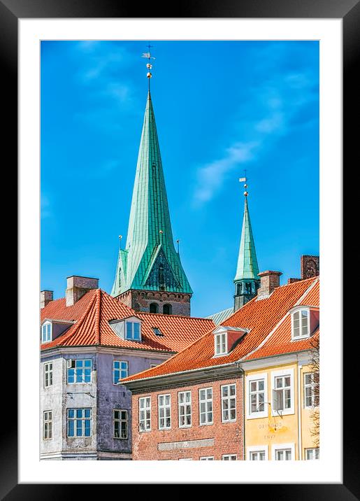 Helsingor Church Behind Buildings Framed Mounted Print by Antony McAulay