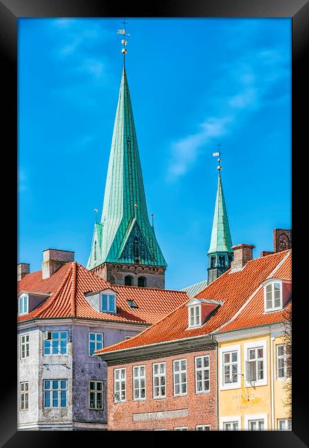 Helsingor Church Behind Buildings Framed Print by Antony McAulay