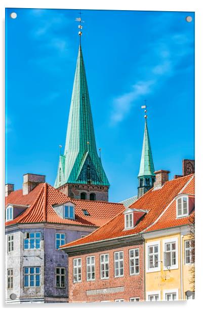 Helsingor Church Behind Buildings Acrylic by Antony McAulay
