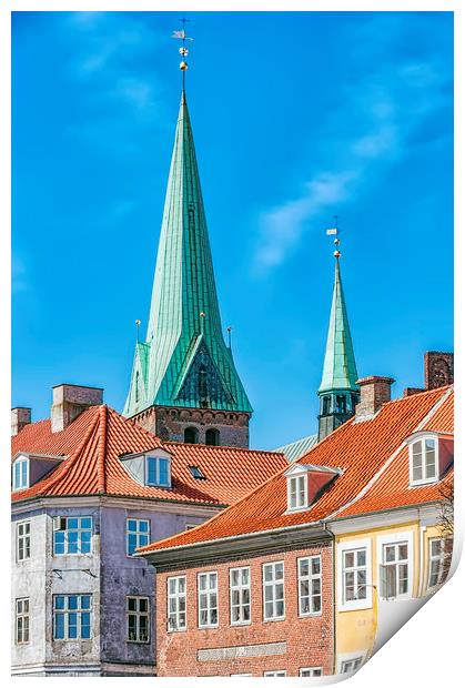 Helsingor Church Behind Buildings Print by Antony McAulay