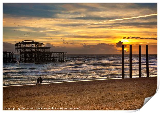 Sunset Over The West Pier Print by Ian Lewis
