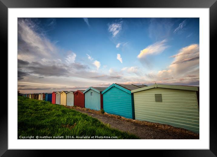 Frinton On Sea Beach Hut Sky Framed Mounted Print by matthew  mallett